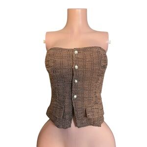 Brown Strapless Button-Up Blouse